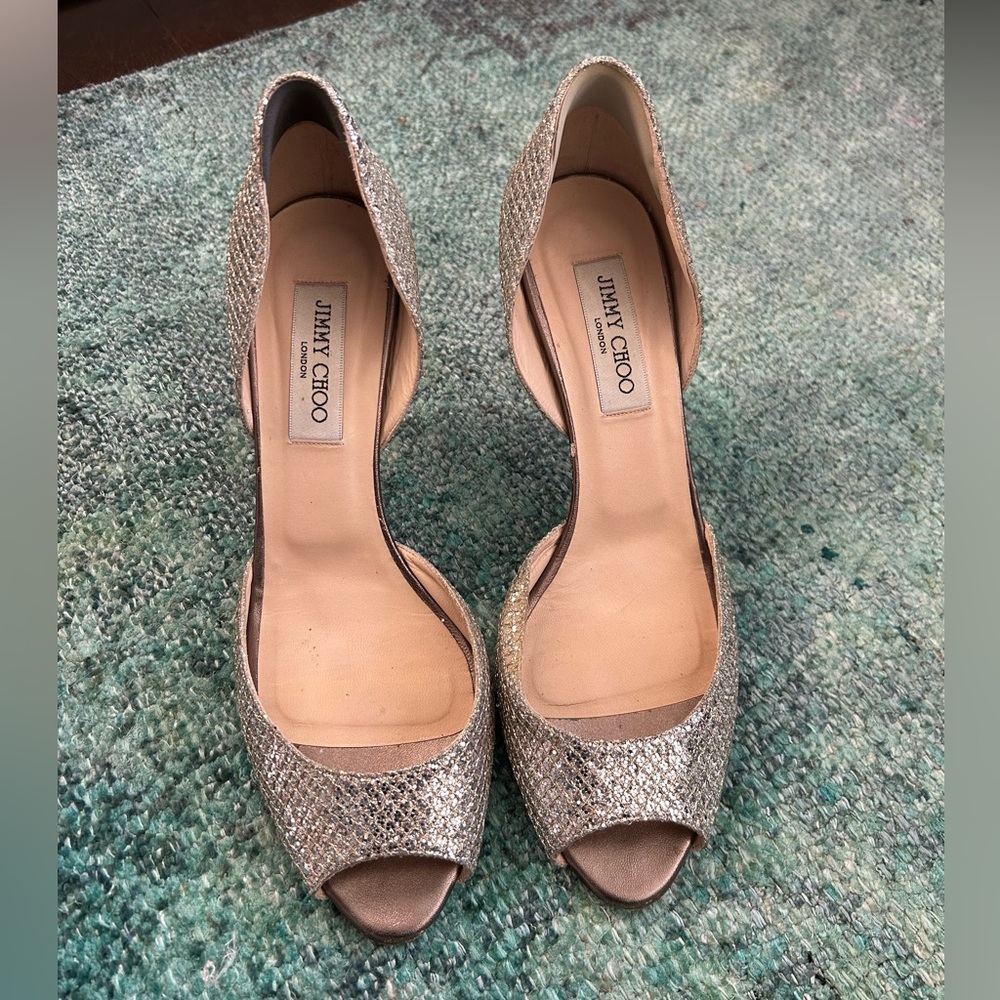 Jimmy Choo Shimmering Silver Open-Toe Heels-size 40